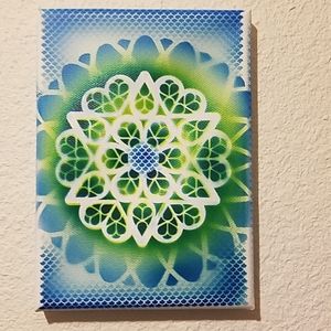 Original signed airbrush art canvas 5 x 7 Our Moon